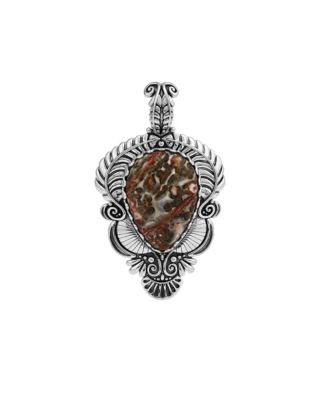 Pear-Cut Leopard Jasper Sterling Silver Oxidized Leaf Pendant Enhancer