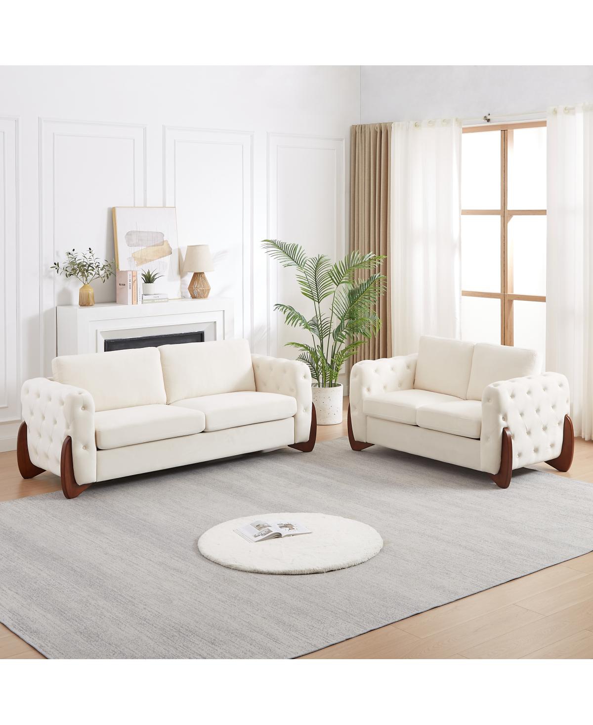 Streamdale Furniture Classic Velvet Sofa with Button-Tufted Detailing, Curved Legs, and Cushions, 2pcs