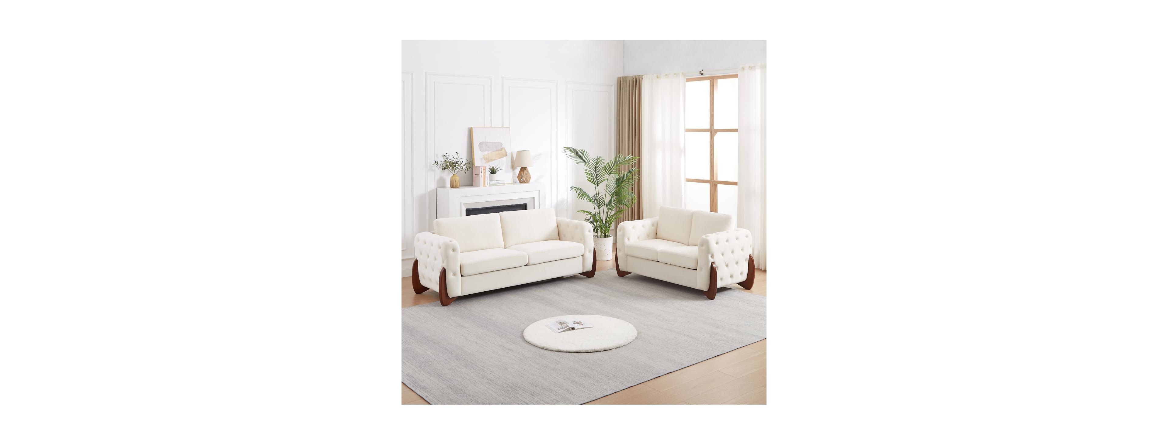 Streamdale Furniture Classic Velvet Sofa with Button-Tufted Detailing, Curved Legs, and Cushions, 2pcs