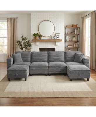  ModularU-Shaped Sectional Couch with Storage Function-Gray
