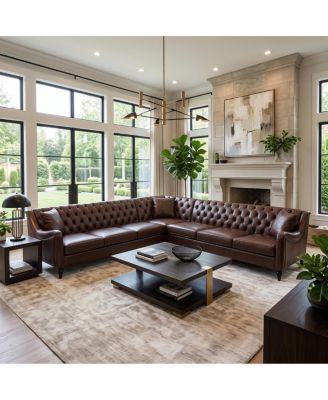 PU Leather L-Shaped Sectional Sofa with Wood Frame