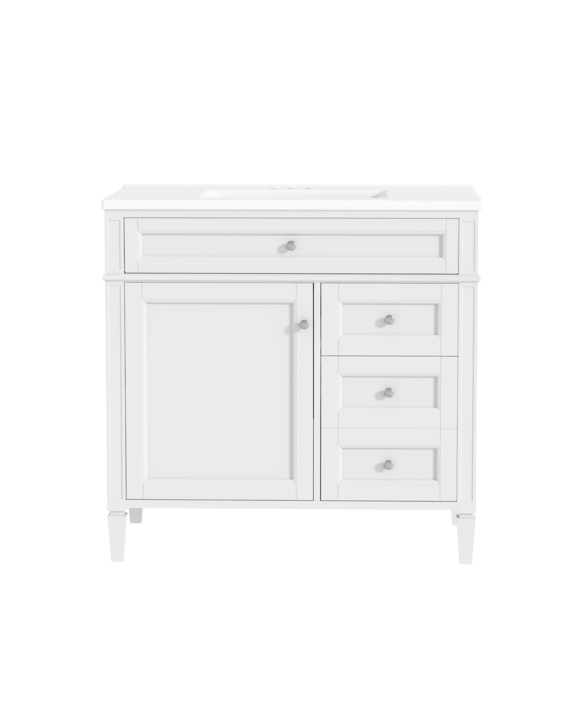 Sillysis 36 Inch Freestanding Bathroom Vanity, Mdf Cabinet with Solid Wood Frame, Ceramic Integrated Sink - White