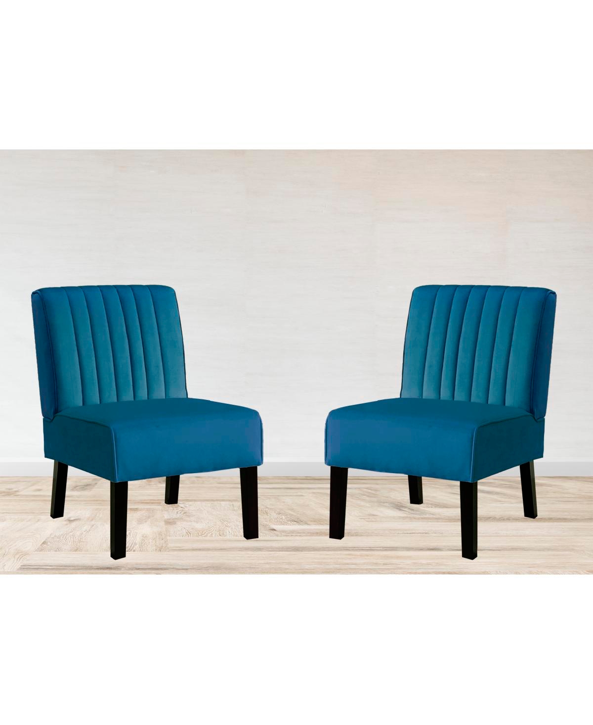 Streamdale Furniture Mid-Century Modern Velvet Accent Chairs, Set of 2 - Blue