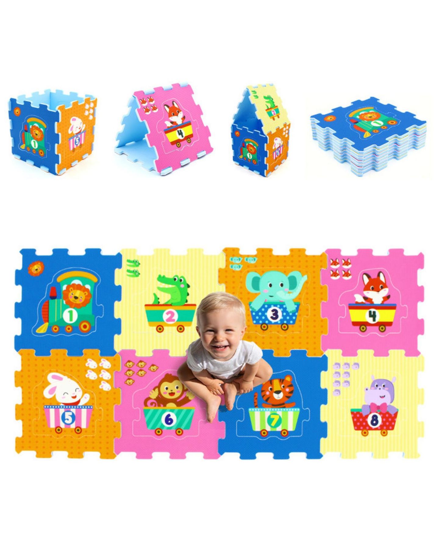 Детские игрушки HONGGE 8-Piece Interlocking Foam Puzzle Tiles with Animals, Ages 10 Months+, цвет: Оранжевый — фото 9