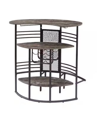 Oval Wood Bar Table with Wine Rack Storage