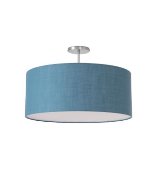 Stretch Semi Flush Mount, Pool Linen Drum Shade, Satin Nickel