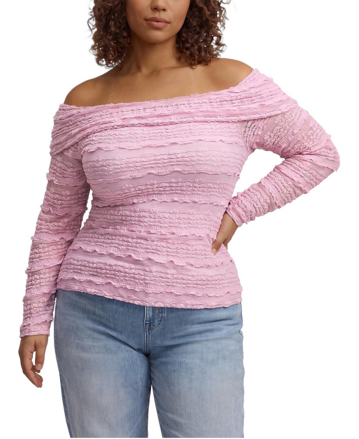 Torrid Plus Off-Shoulder Lace Knit Long-Sleeve Blouse