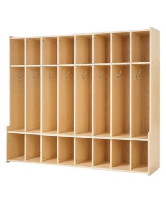 8-Section Toddler Coat Locker Cubby Storage Organizer with 16 Hooks