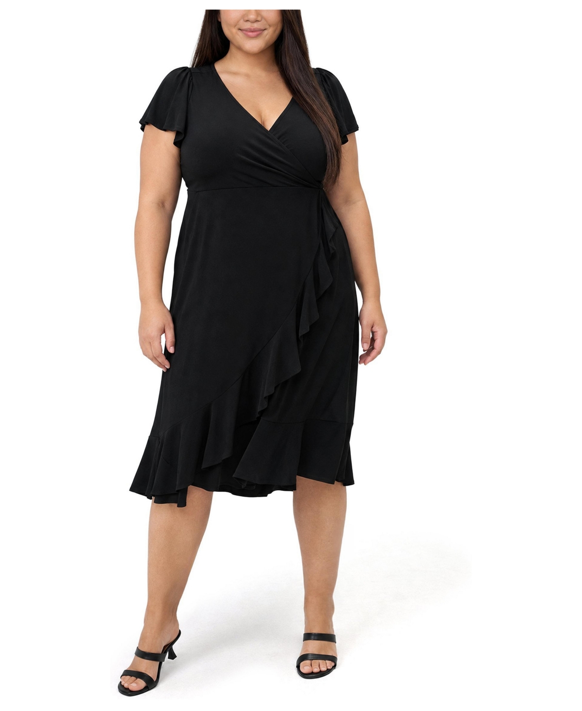 Torrid Plus Size Surplice Midi Dress - Deep black