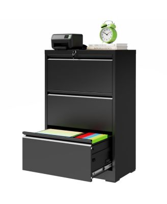  3-Drawer Metal Lateral File Cabinet with Lock and Anti-Tipping Design