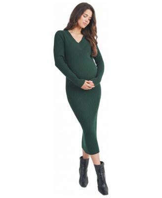 Women's Ribbed V-Neck Long-Sleeve Sweater Dress