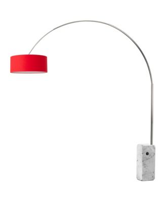 Iconic Arc Lamp - Satin Nickel, Marble Base, Drum Crimson  Linen Shade, Dimmable
