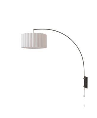 Wall Mounted Arc Lamp -  Nickel Steel, Scallop  Linen Shade, Dimmable, Bulb Included