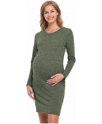 Maternity Long-Sleeve Rib-Knit Glitter Dress