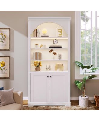 Tall LED Bookshelf with Doors and Adjustable Shelves