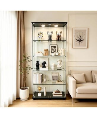 5-Tier Glass Display Cabinet with Lights and Lock