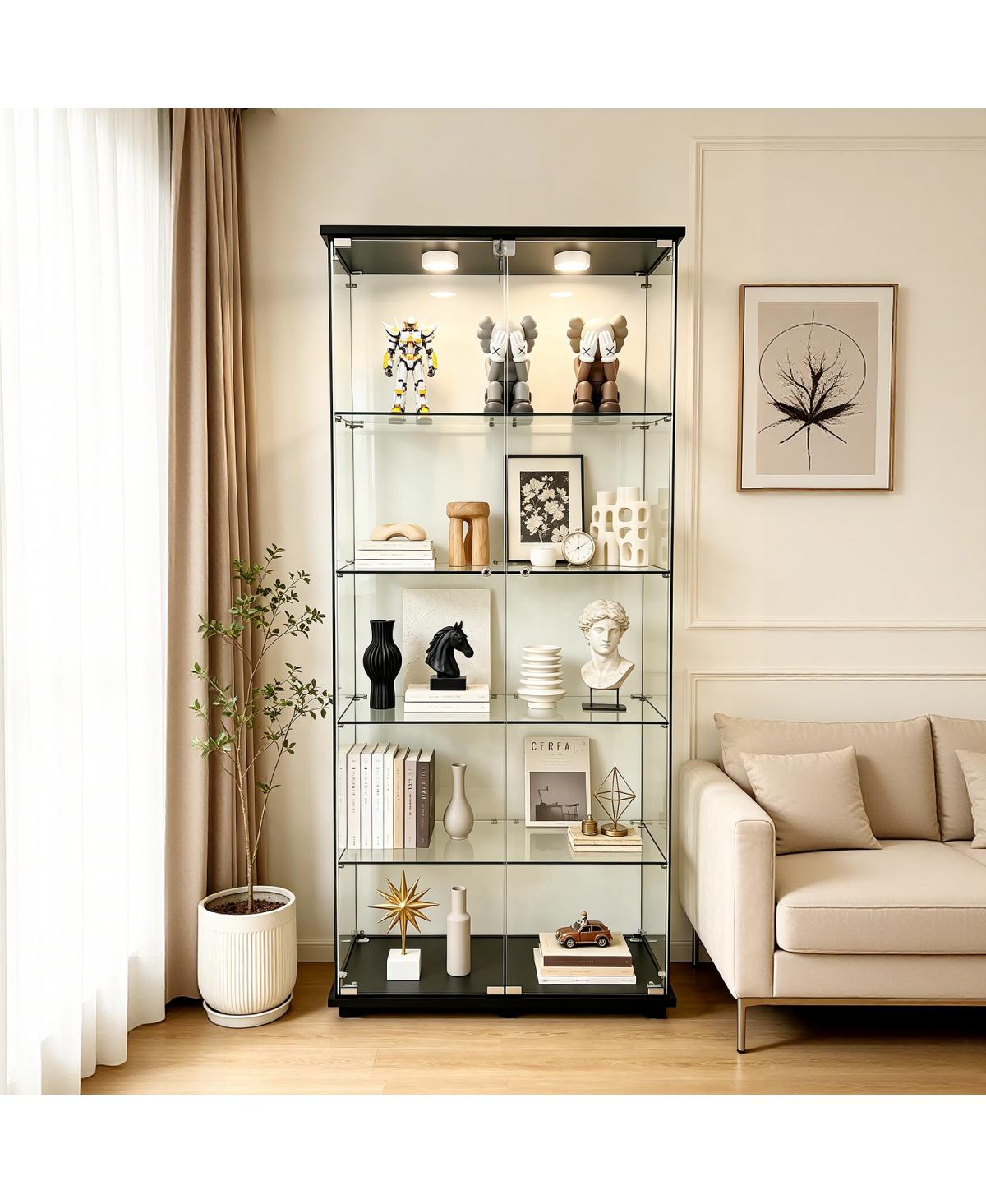 Streamdale Furniture 5-Tier Glass Display Cabinet with Lights and Lock