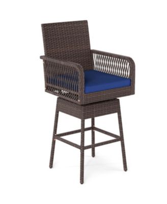 29 Inch Patio Swivel Bar Stool with Cross-Woven Armrests and Seat Cushion Chair