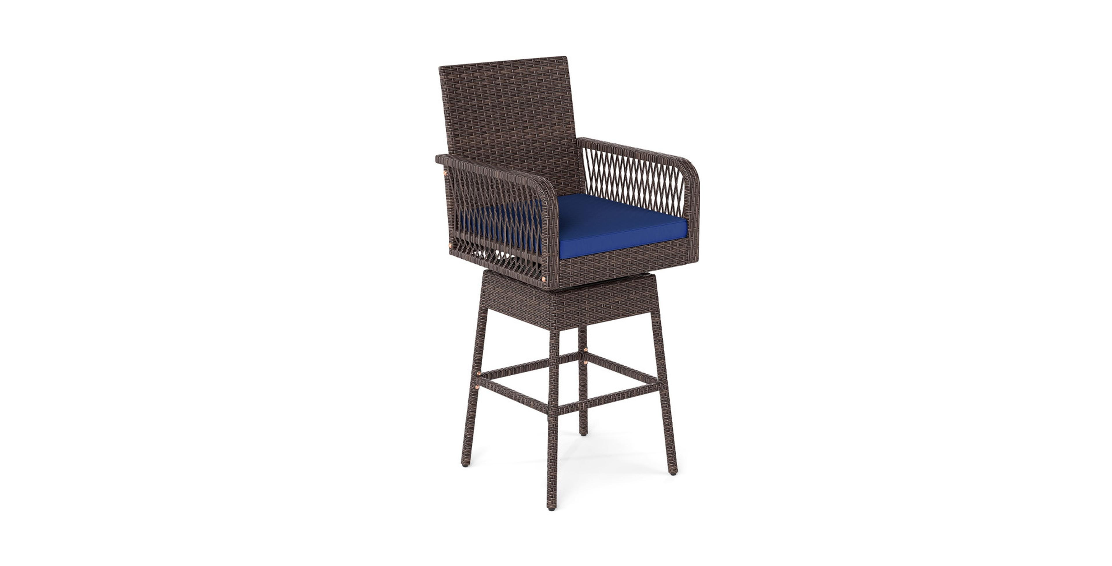 Gouun 29 Inch Patio Swivel Bar Stool with Cross-Woven Armrests and Seat Cushion Chair
