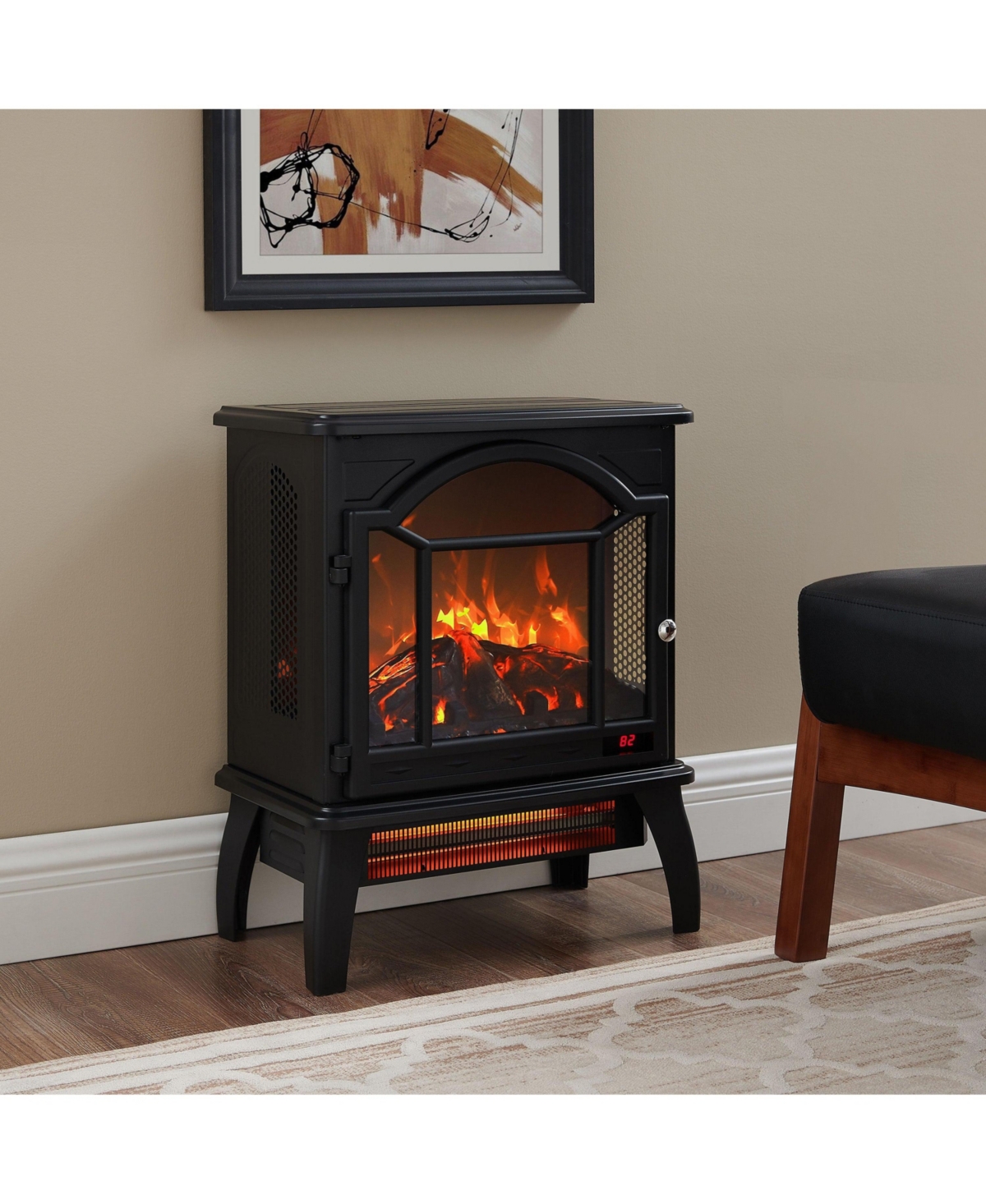 Mondawe 18-Inch Freestanding Infrared Quartz Electric Fireplace Stove with 3-Sided Flame View