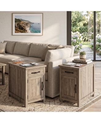 2 Set of End Table With Charging Station ,Storage Cabinet, Modern Side Table With Hidden Outlets and Drawer, Narrow Nightstand For Living Room
