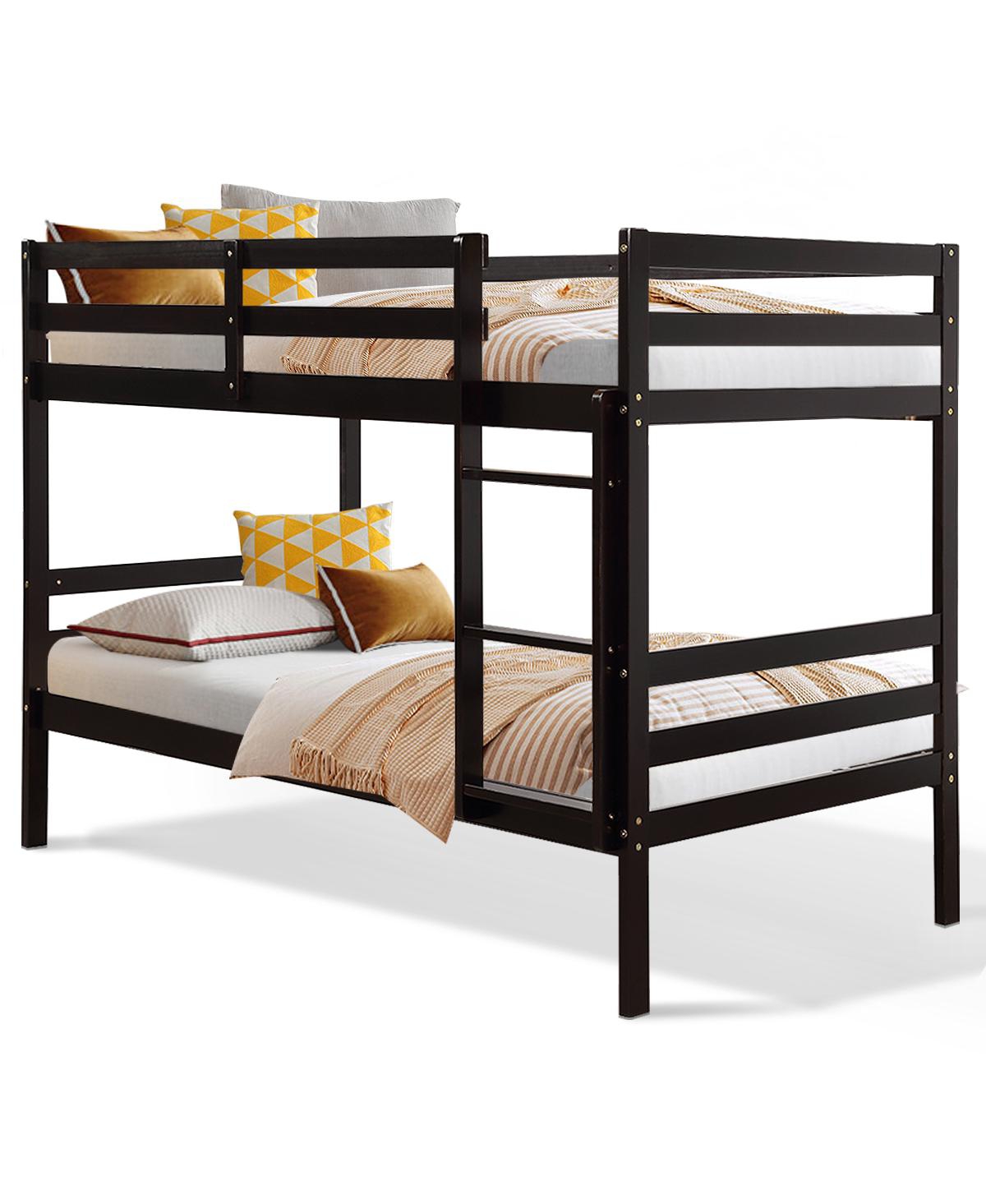 Mecale Twin Bunk Bed Children Wooden Bunk Beds Solid Hardwood, White - Brown