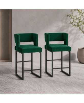 Modern Velvet Bar Chairs, Metal Legs, Set of 2
