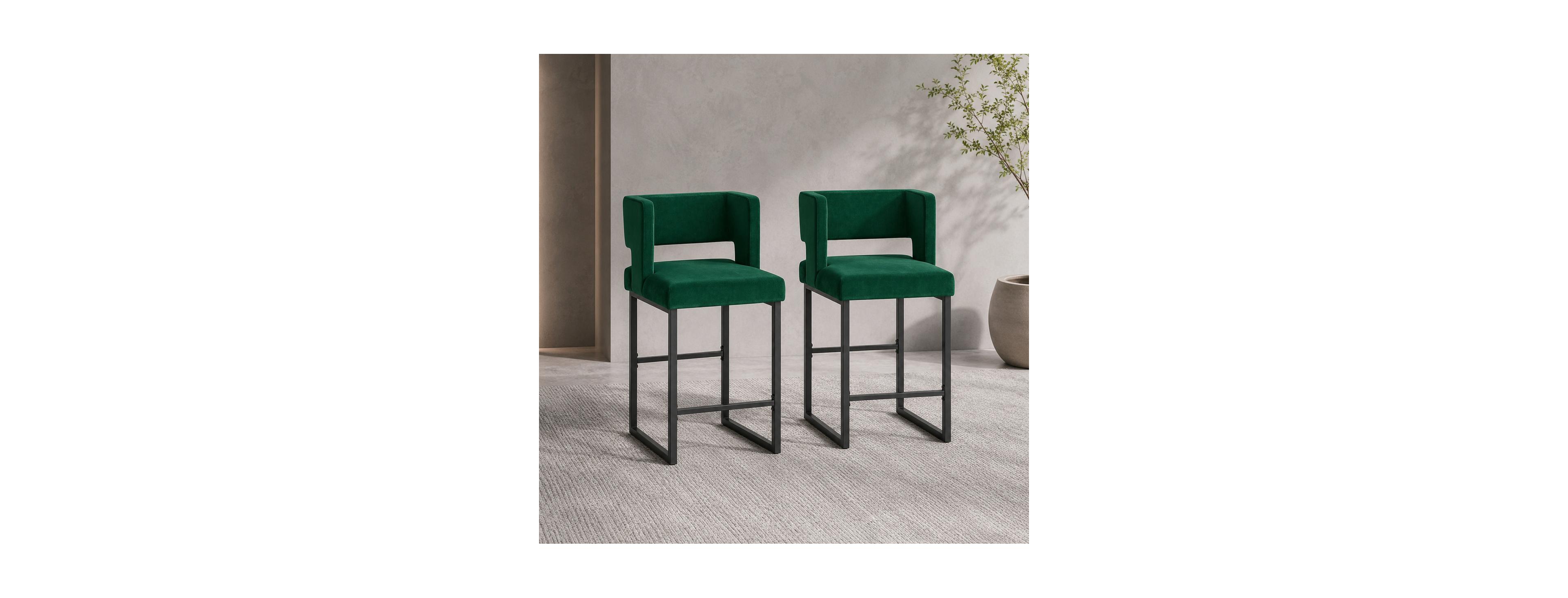 Streamdale Furniture Modern Velvet Bar Chairs, Metal Legs, Set of 2