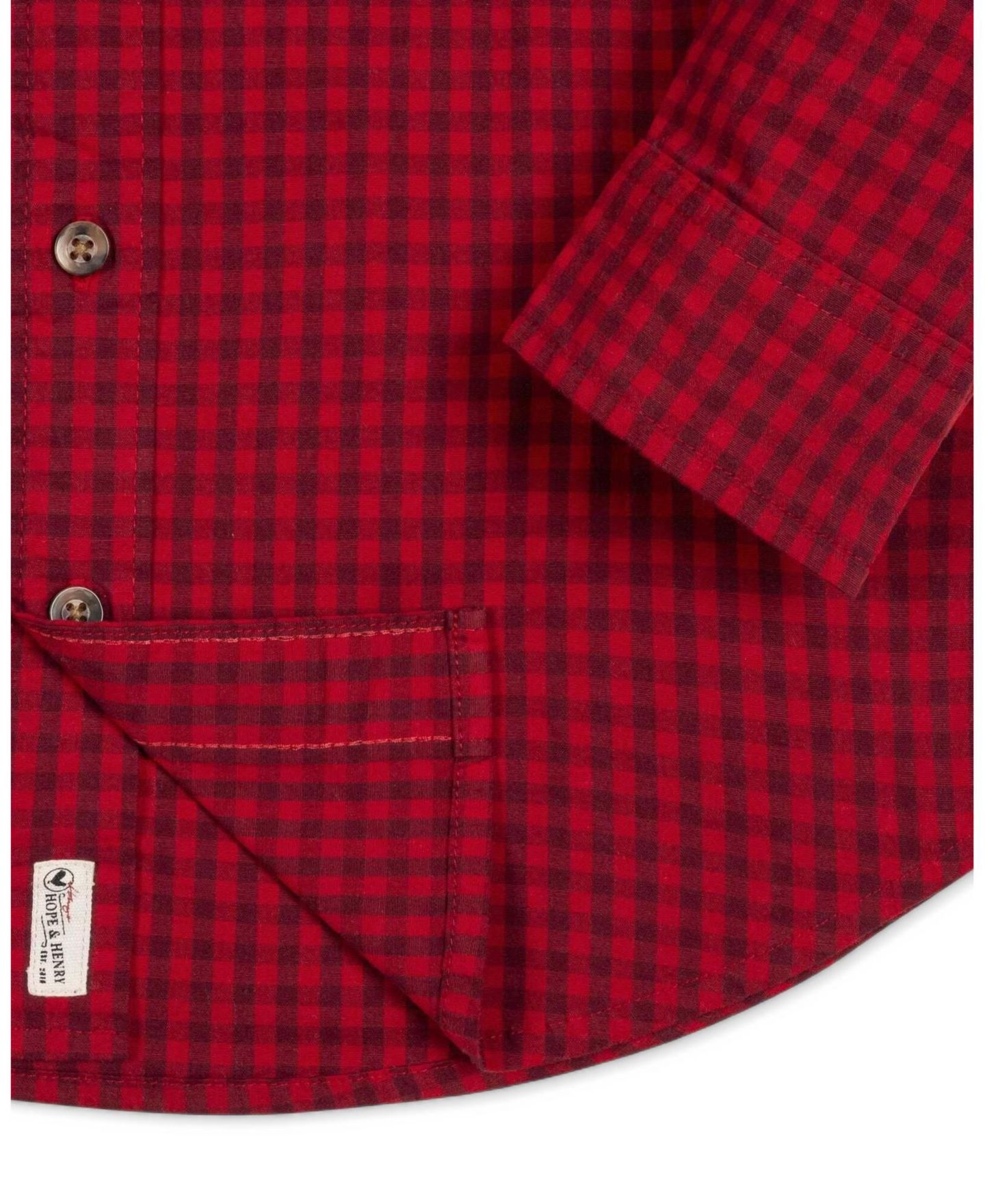 Рубашка Hope & Henry Small - XL Organic Cotton Stretch Poplin Button-Down Shirt для мальчиков, цвет: Красный в мелкую клетку — фото 3