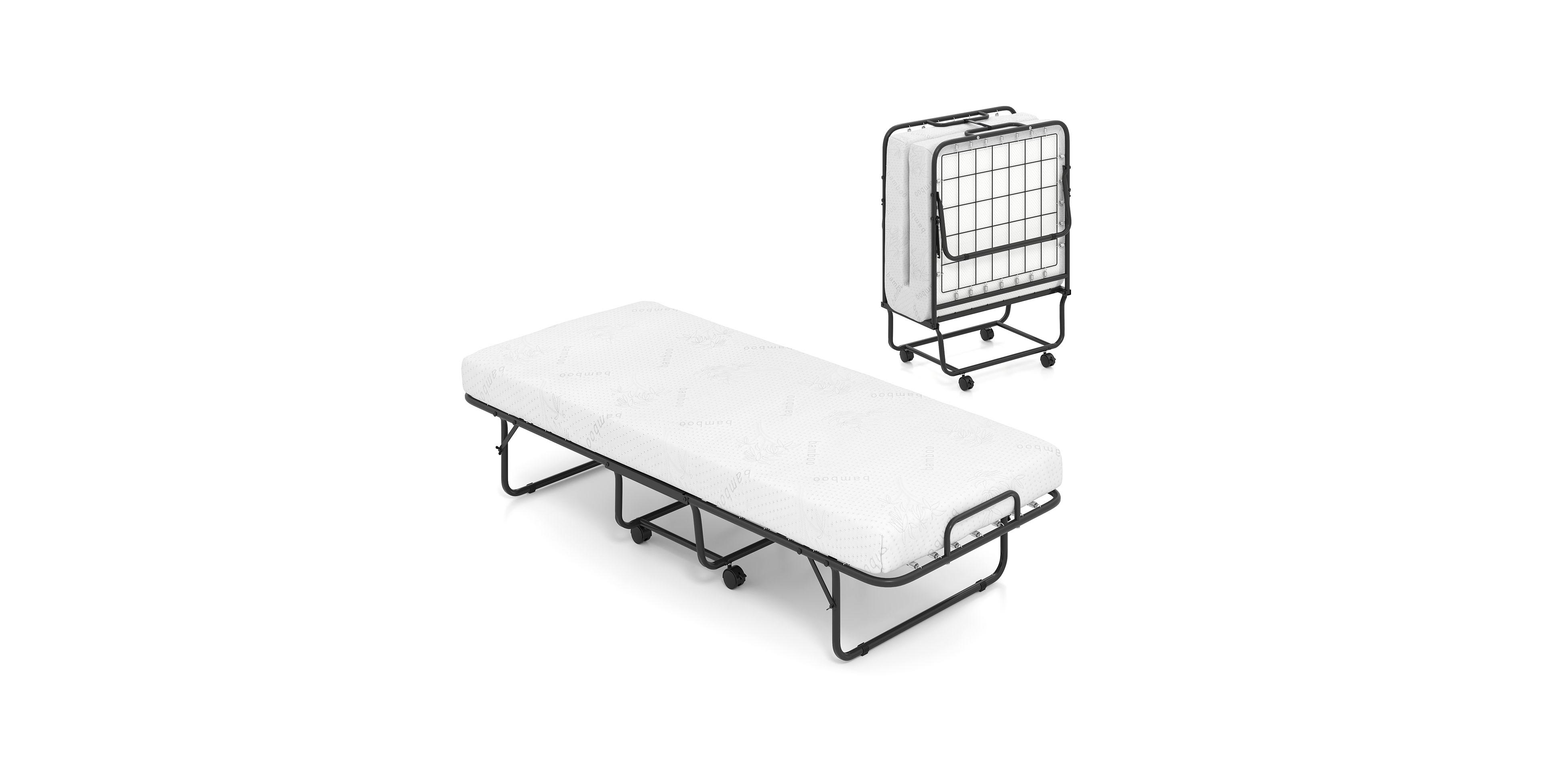 Mecale Cot Size Rollaway Folding Bed with Memory Foam Mattress and Wheels