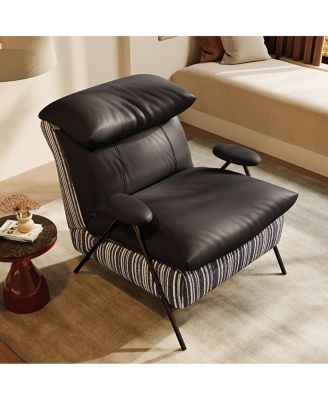 Minimalist Leather and Fabric Single Chair with Solid Wood Frame