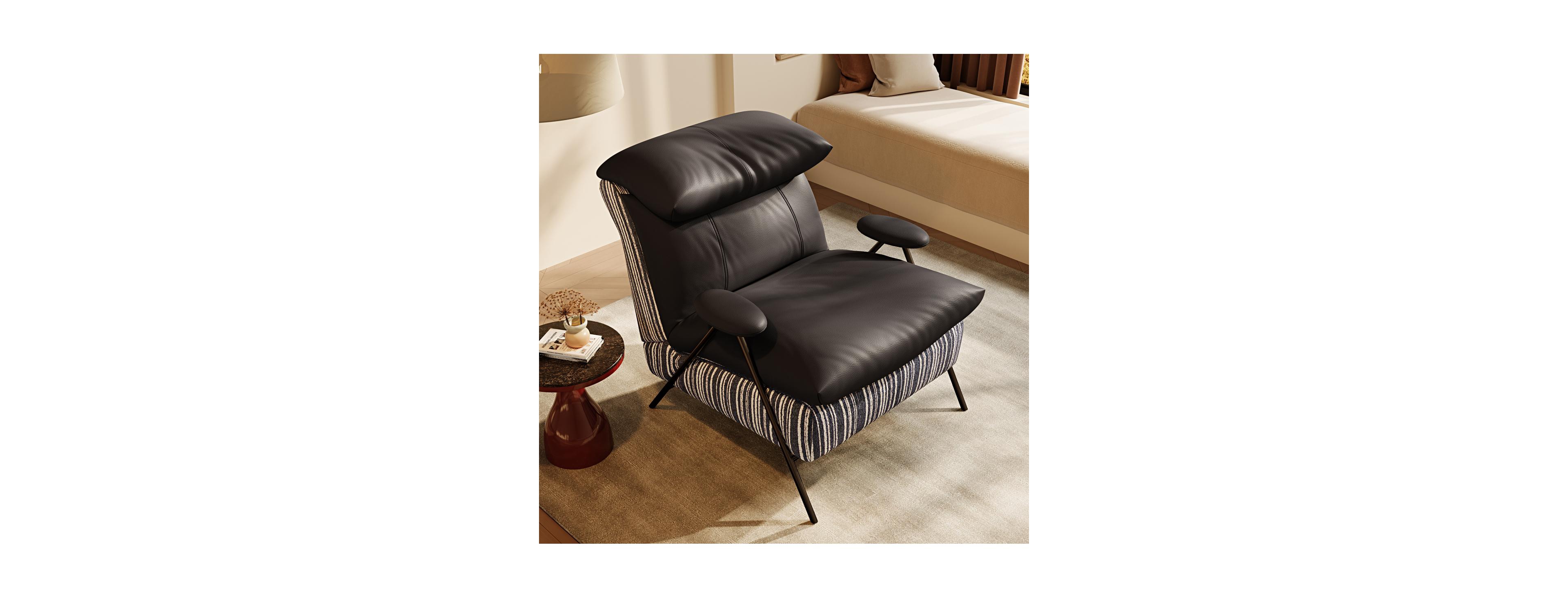 Streamdale Furniture Minimalist Leather and Fabric Single Chair with Solid Wood Frame