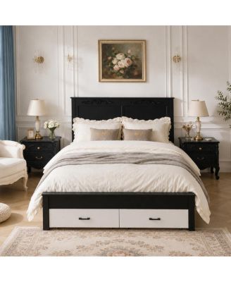 Queen Rustic Farmhouse Bed Frame, Noise-Free, Under-Bed Storage