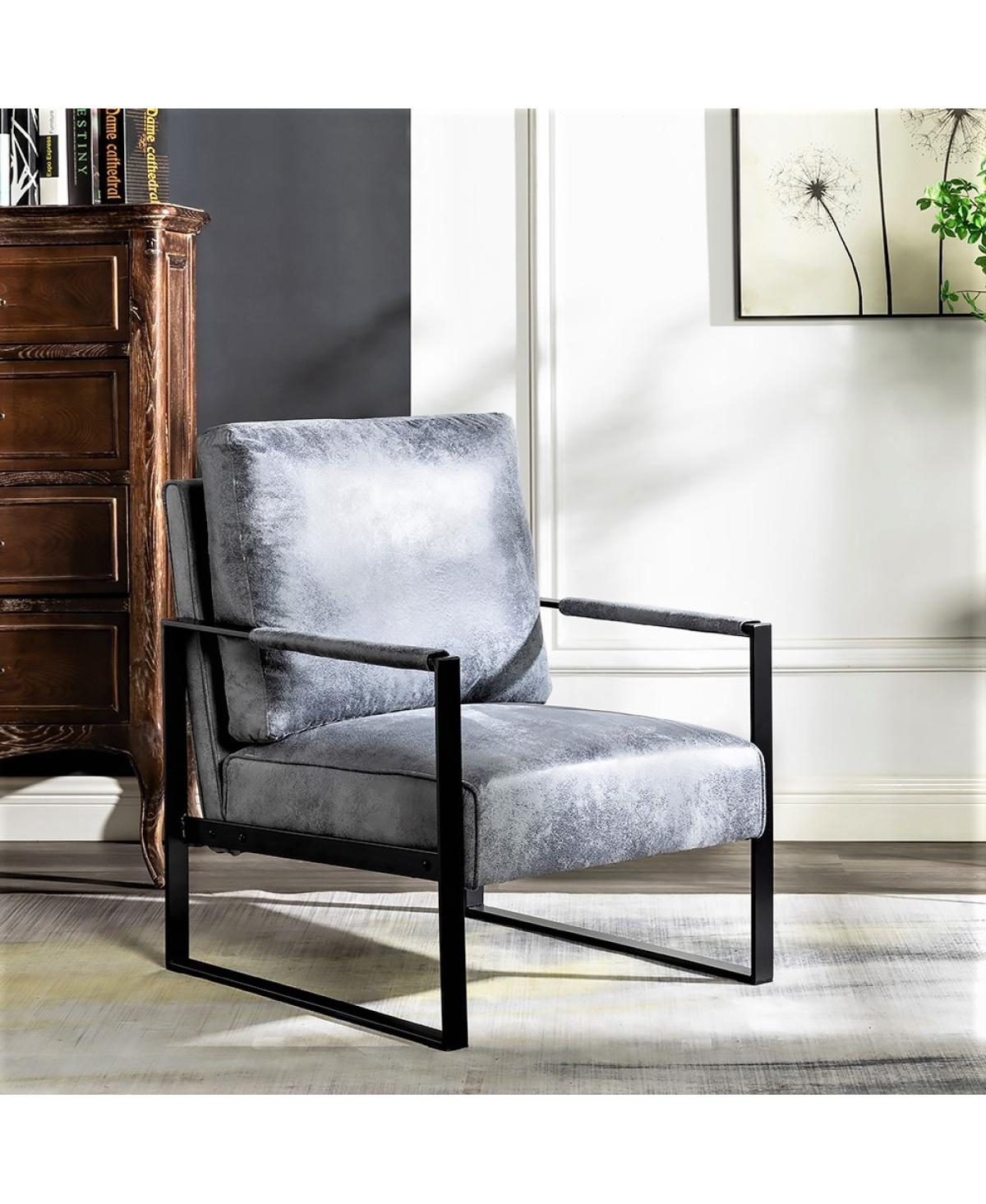 Streamdale Furniture Mid-Century Modern Accent Chair with Metal Frame in Spotted Microfiber - Grey