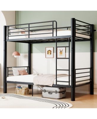 Twin Over Twin Metal Bunk Bed with Safety Rails and Ladder