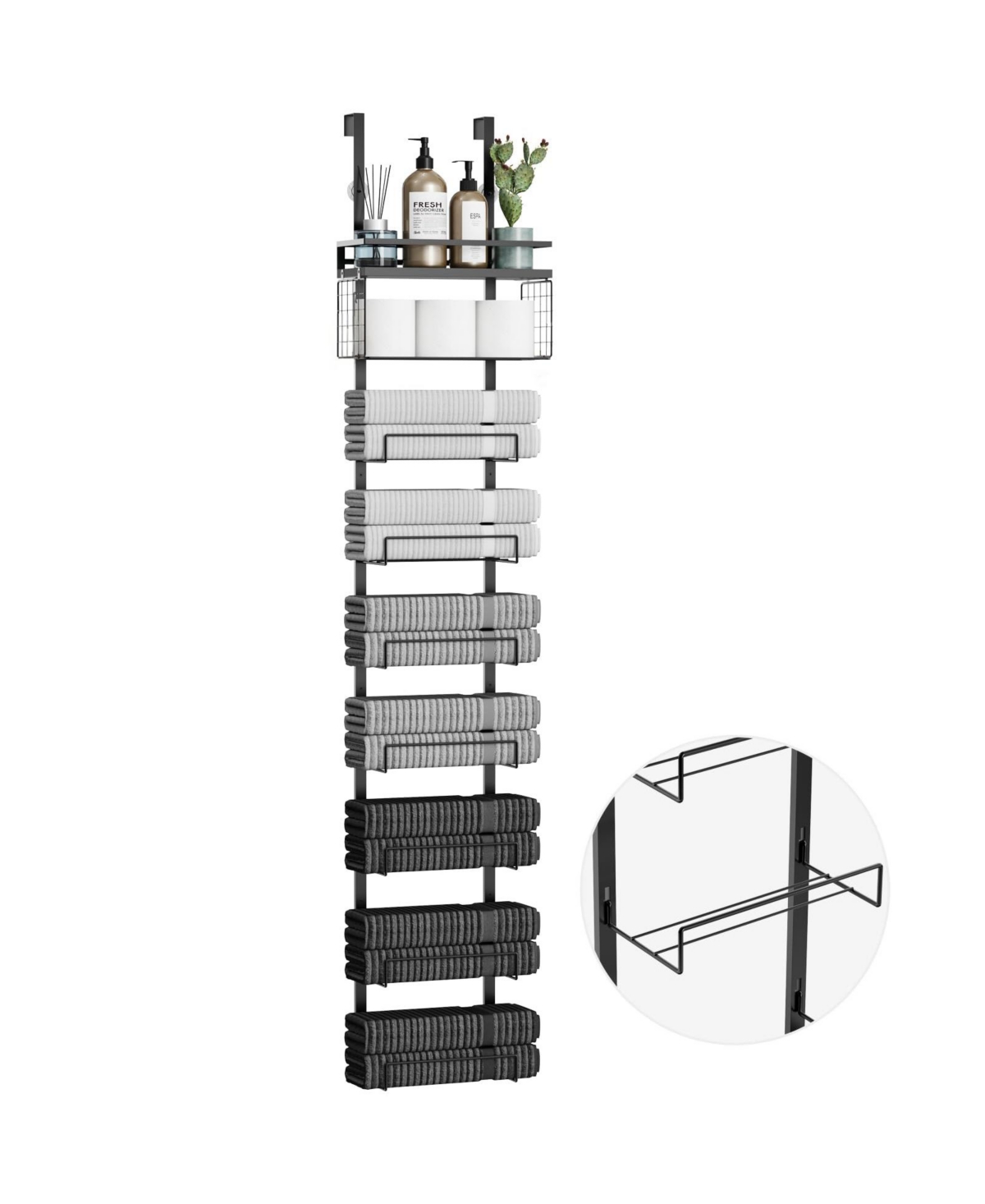 Cyqbd Bathroom Hardware 9-Tier Towel Rack Over Door Metal Basket