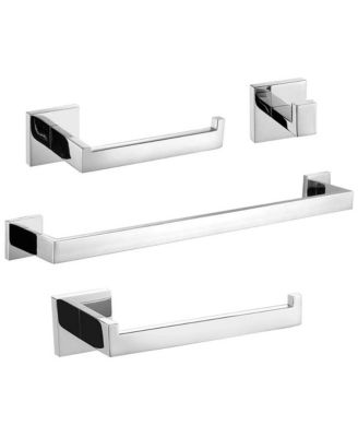 4 Piece Bathroom Hardware Set Towel Bar Holder Paper Hooks Wall Mount