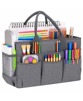 Large Art Supply Storage Tote Bag with Mesh Pockets Organizer