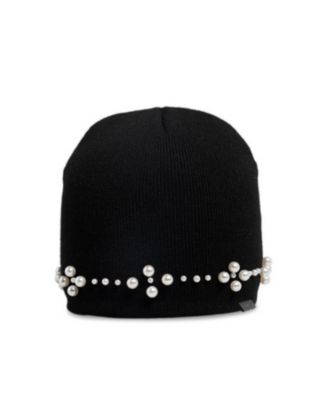 Imitation Pearl Ribbed Knit Beanie