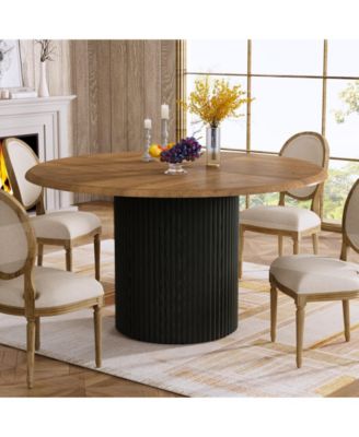 47" Round Dining Table for 4, Farmhouse Kitchen Table with Metal Base