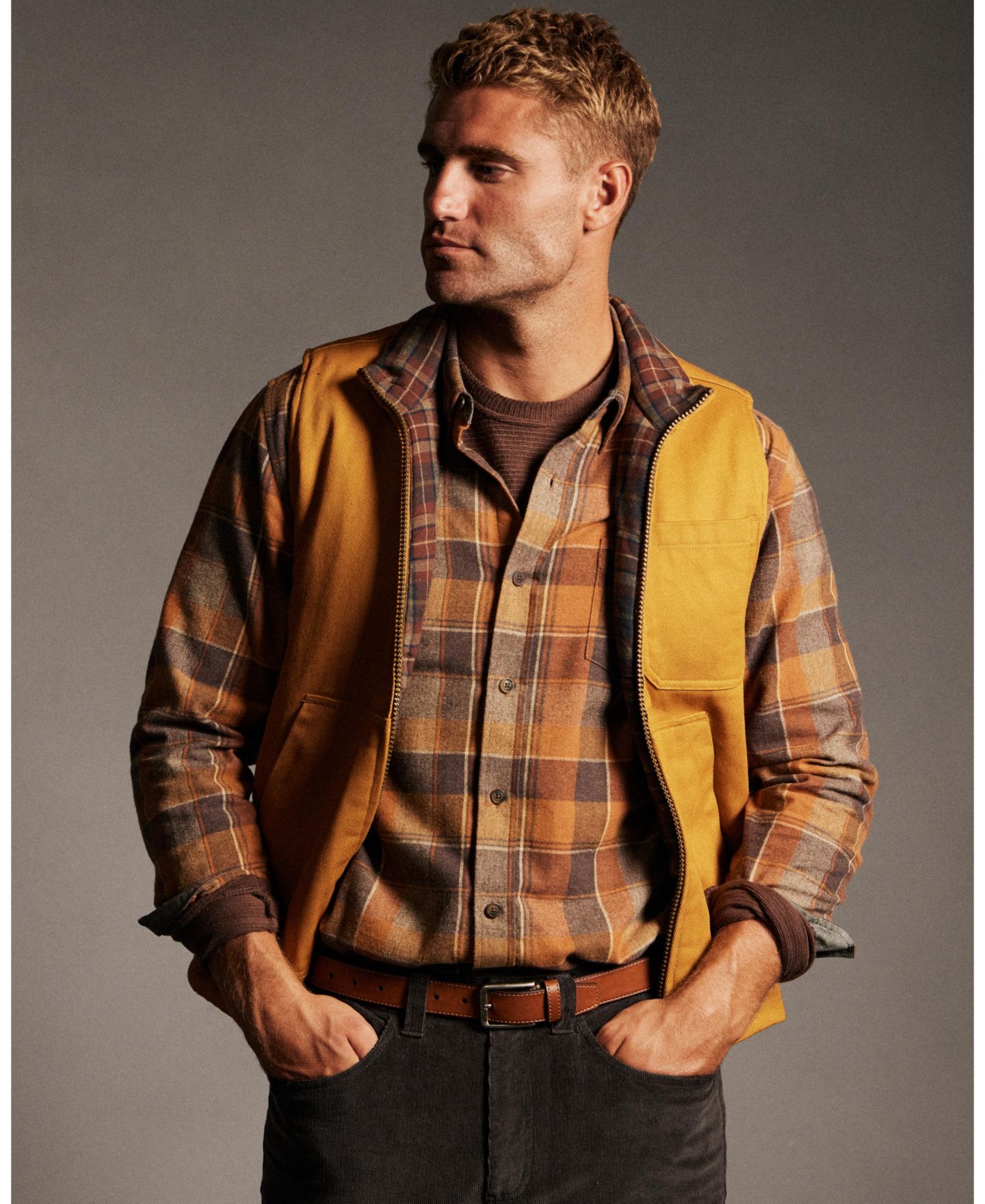 Мужской жилет Weatherproof Vintage Plaid Flannel Canvas Vest, цвет: Золотой — фото 6