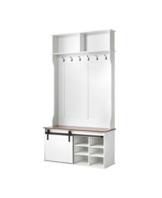 Entryway Hall Tree with Bench and Adjustable Shoe Shelves
