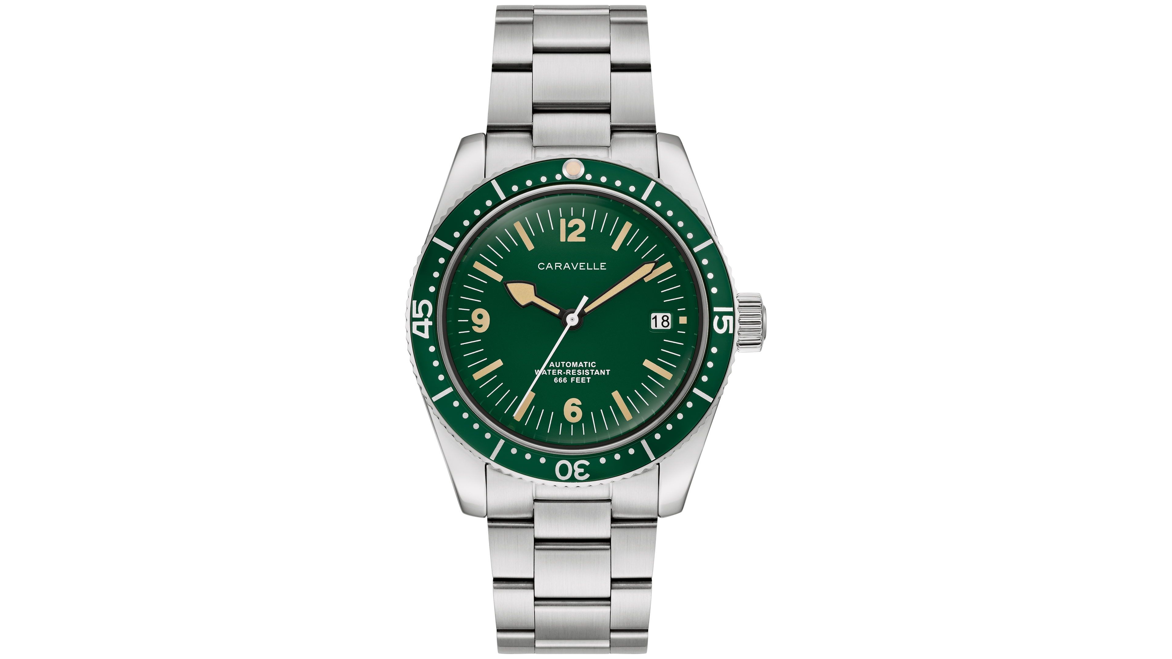 Caravelle Men's Automatic Sea Hunter Date Silver-Tone Stainless Steel Bracelet Watch 39mm