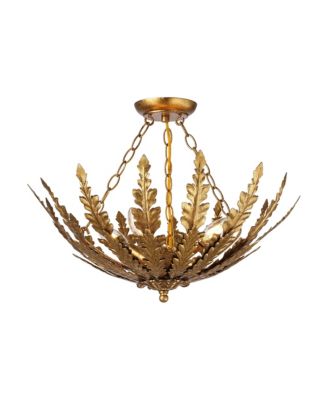 18 Inch Botanical Leaf 4 Light Semi Flush Ceiling Light with Adjustable Chain