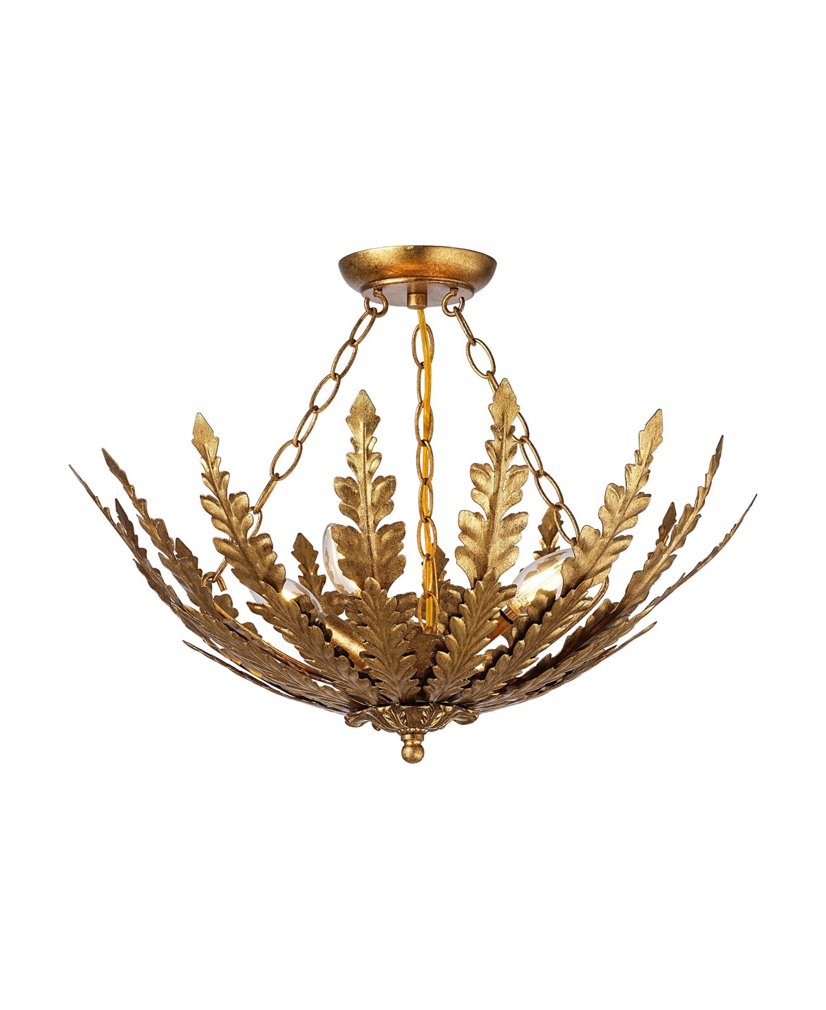 Parrot Uncle 18 Inch Botanical Leaf 4 Light Semi Flush Ceiling Light with Adjustable Chain - Gold