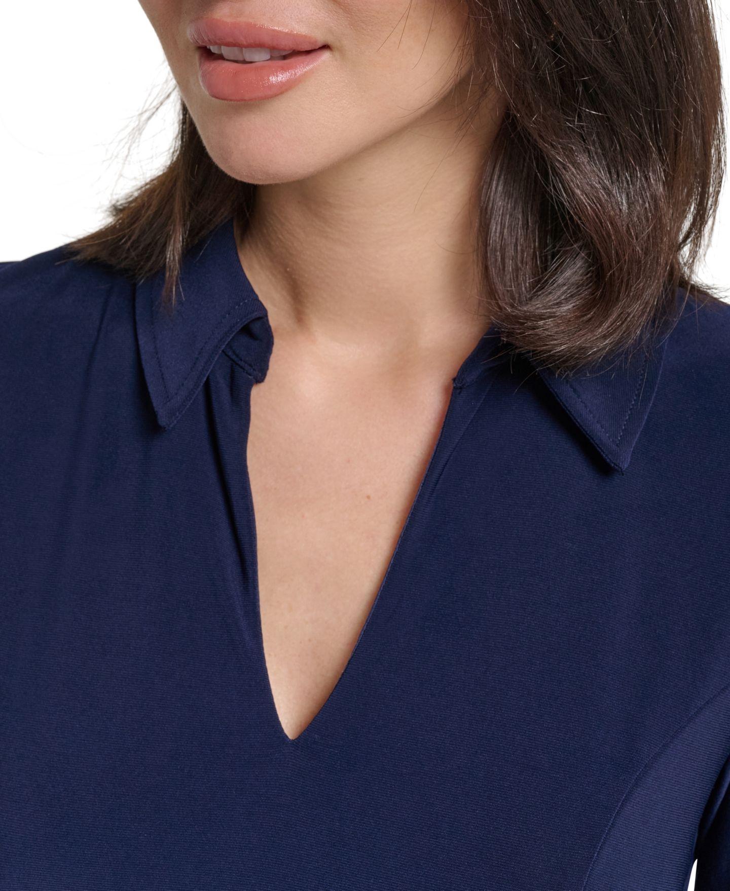 Женское платье Jessica Howard Petite Ruched Shirt Collar Long-Sleeve A-Line Midi, цвет: Тёмно-синий — фото 3