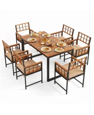 7-Piece Acacia Wood Outdoor Dining Set with Umbrella Hole