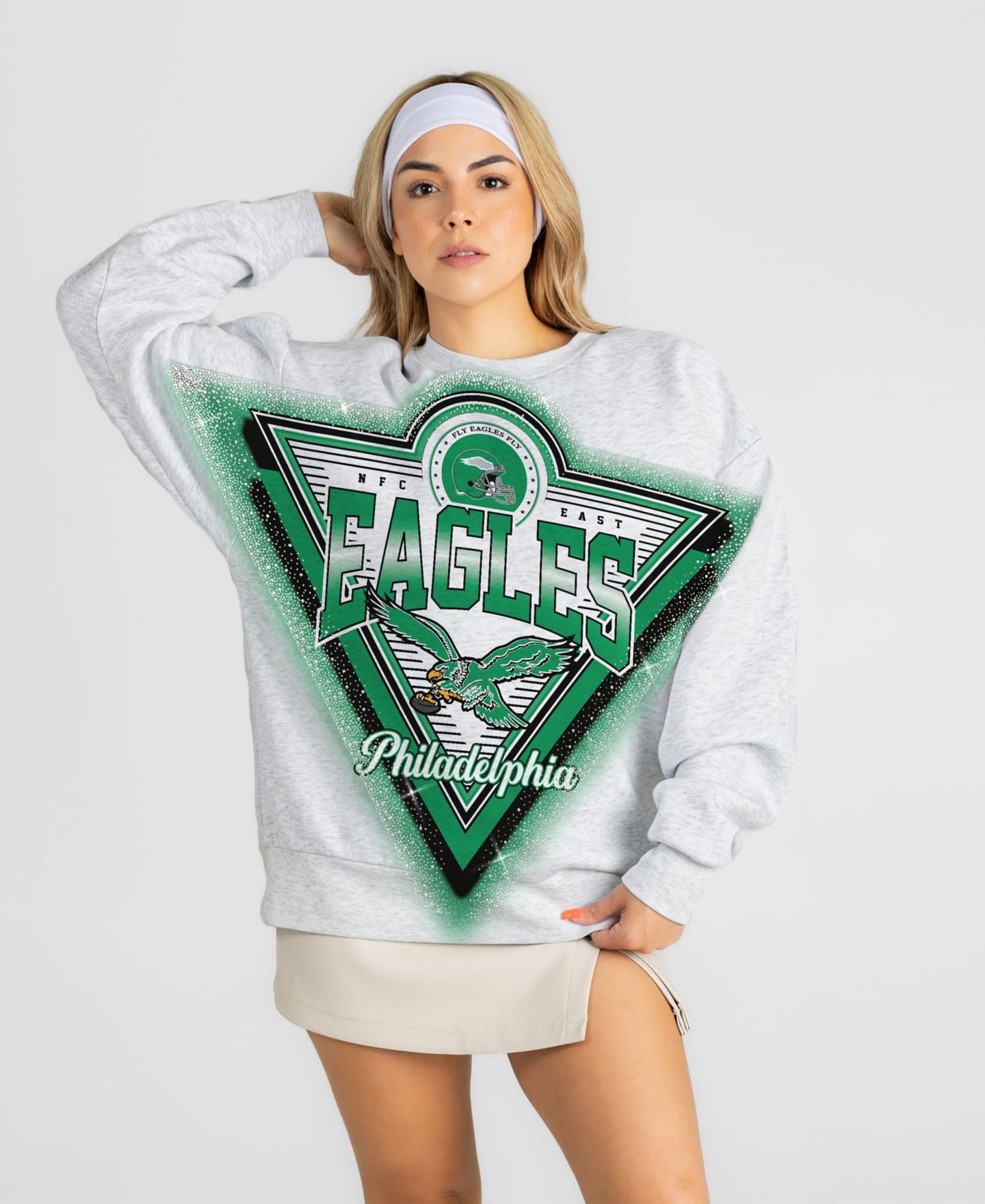 Женская толстовка Gameday Couture Heather Gray Philadelphia Eagles Chasing Victory Rhinestone Spray Oversized Fleece — фото 4