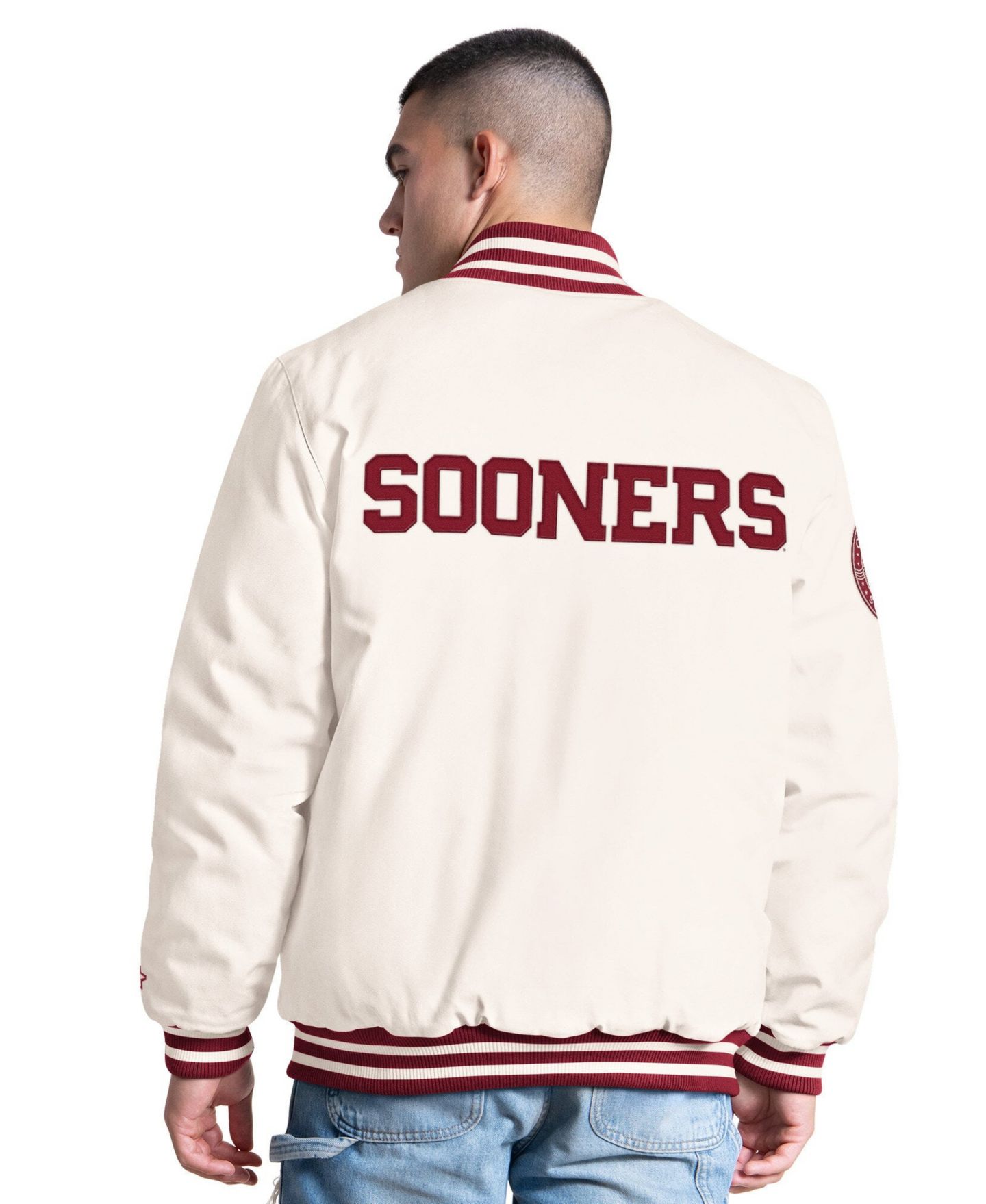 Мужская куртка Starter White Oklahoma Sooners Spectator Varsity Full Snap — фото 4