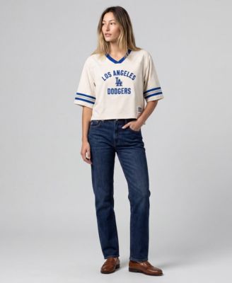 Women's Cream Los Angeles Dodgers Cooperstown Collection Retro Roots Crop Boxy Yoke T-Shirt